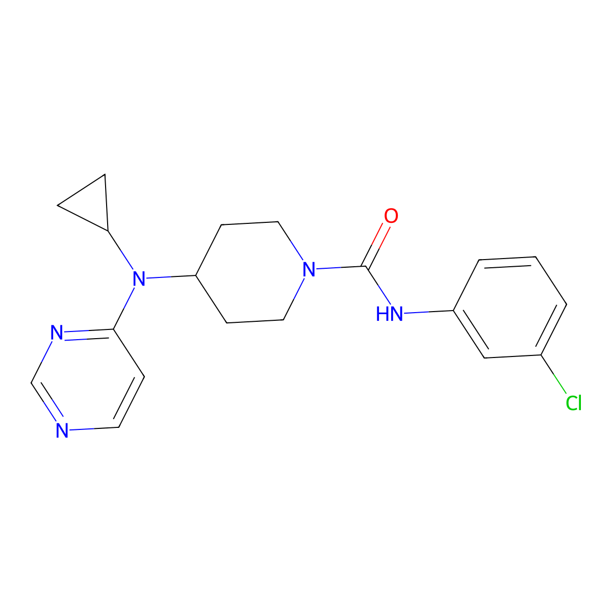 N-(3-Chlorophenyl)-4-[cyclopropyl(pyrimidin-4-yl)amino]piperidine-1-carboxamide molecular structure, CAS 2415463-99-7