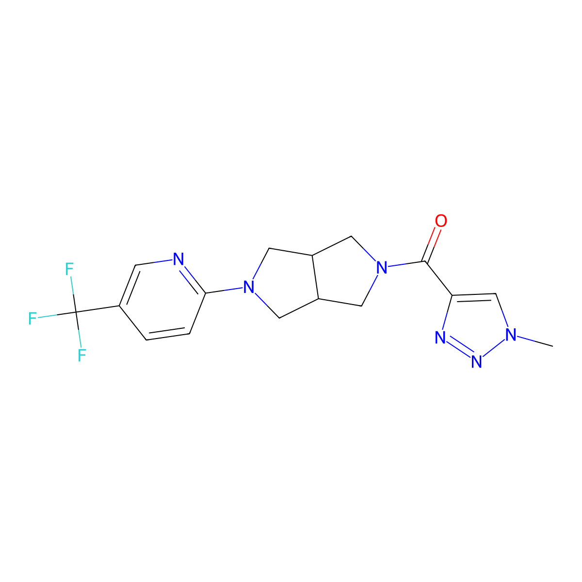 2-[5-(1-methyl-1H-1,2,3-triazole-4-carbonyl)-octahydropyrrolo[3,4-c]pyrrol-2-yl]-5-(trifluoromethyl)pyridine molecular structure, CAS 2415464-02-5
