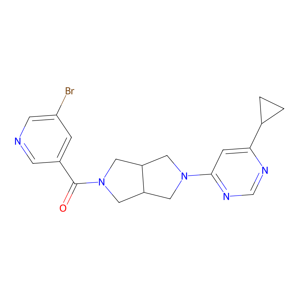 4-[5-(5-Bromopyridine-3-carbonyl)-octahydropyrrolo[3,4-c]pyrrol-2-yl]-6-cyclopropylpyrimidine molecular structure, CAS 2415464-04-7