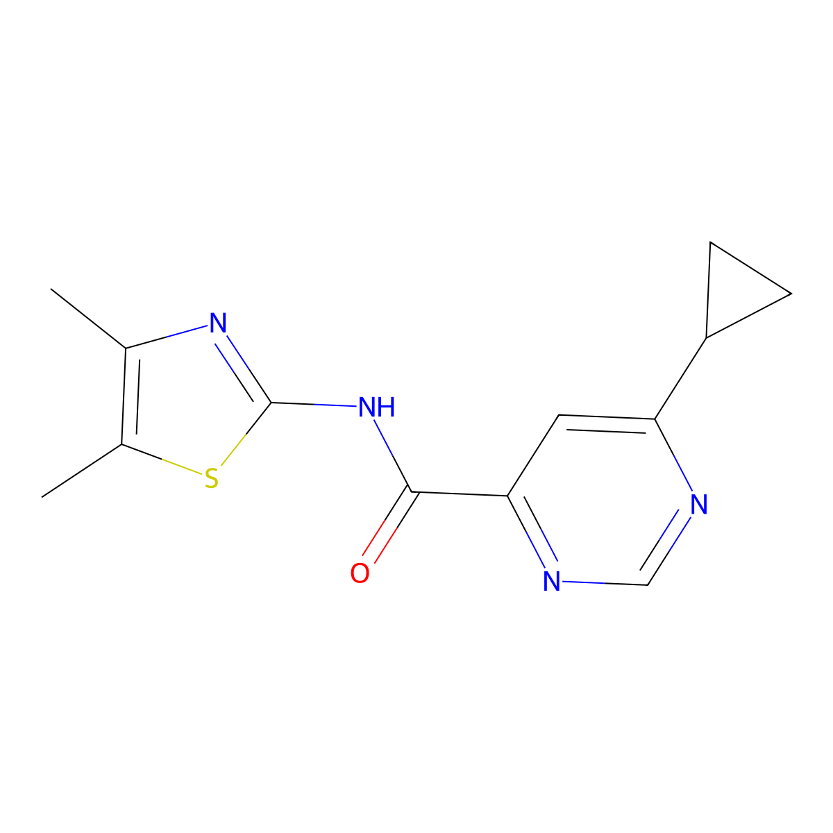 6-Cyclopropyl-N-(4,5-dimethyl-1,3-thiazol-2-yl)pyrimidine-4-carboxamide molecular structure, CAS 2415464-07-0