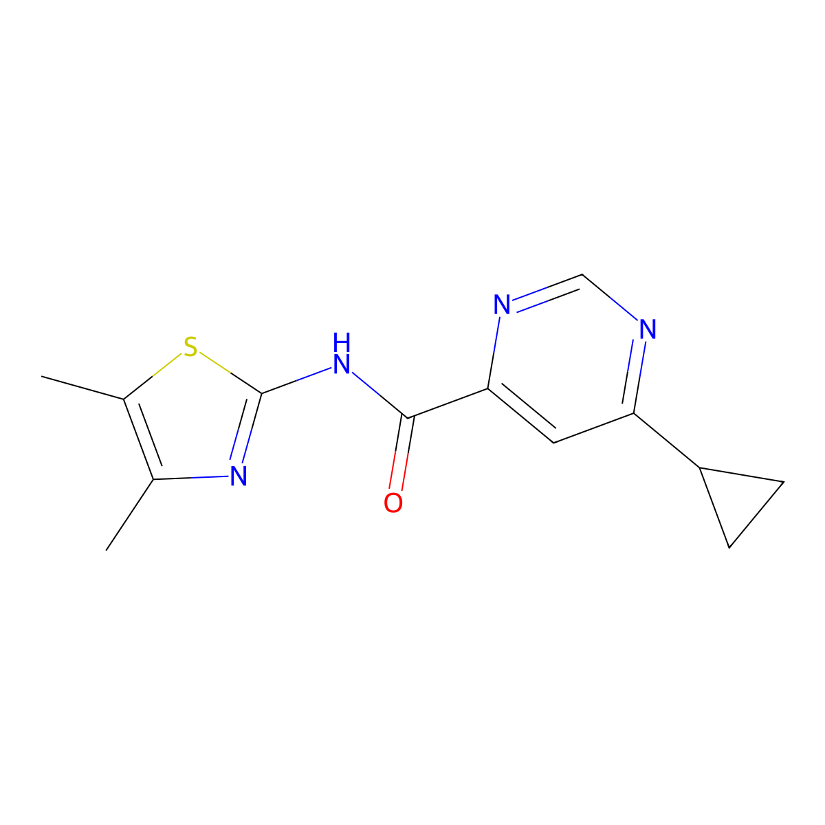 6-Cyclopropyl-N-(4,5-dimethyl-1,3-thiazol-2-yl)pyrimidine-4-carboxamide molecular structure, CAS 2415464-07-0