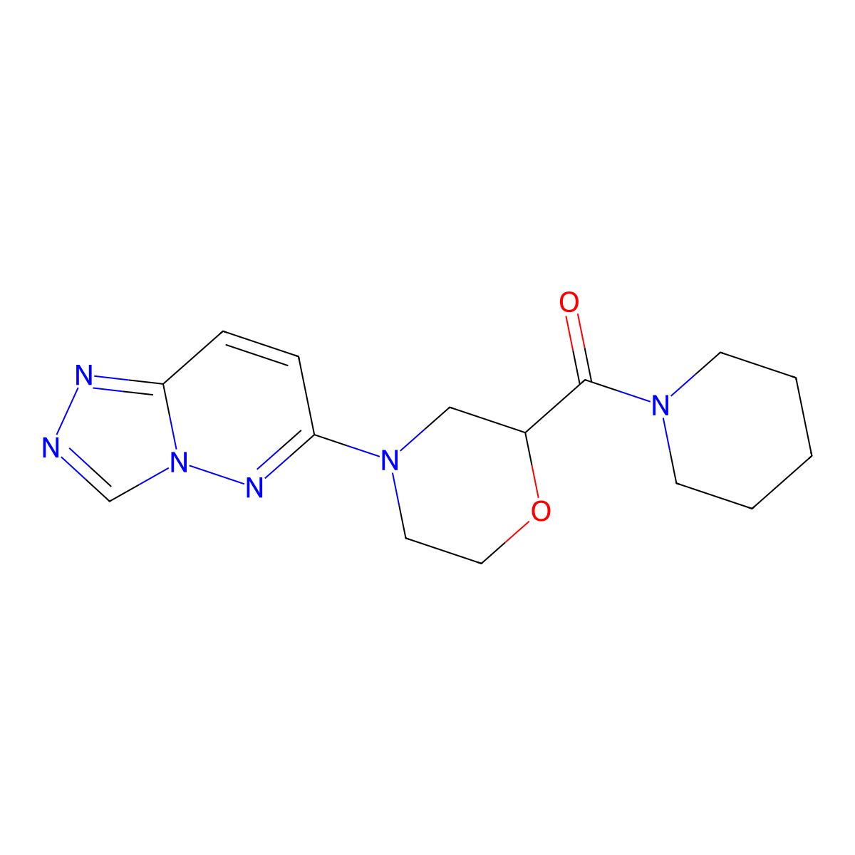 2-(Piperidine-1-carbonyl)-4-{[1,2,4]triazolo[4,3-b]pyridazin-6-yl}morpholine molecular structure, CAS 2415464-12-7