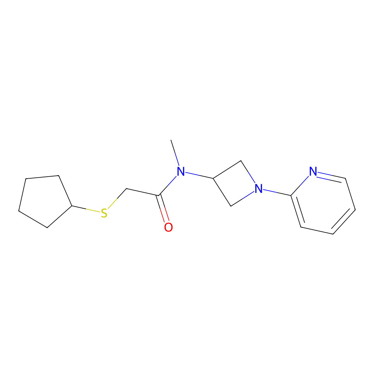 2-(cyclopentylsulfanyl)-N-methyl-N-[1-(pyridin-2-yl)azetidin-3-yl]acetamide molecular structure, CAS 2415464-16-1