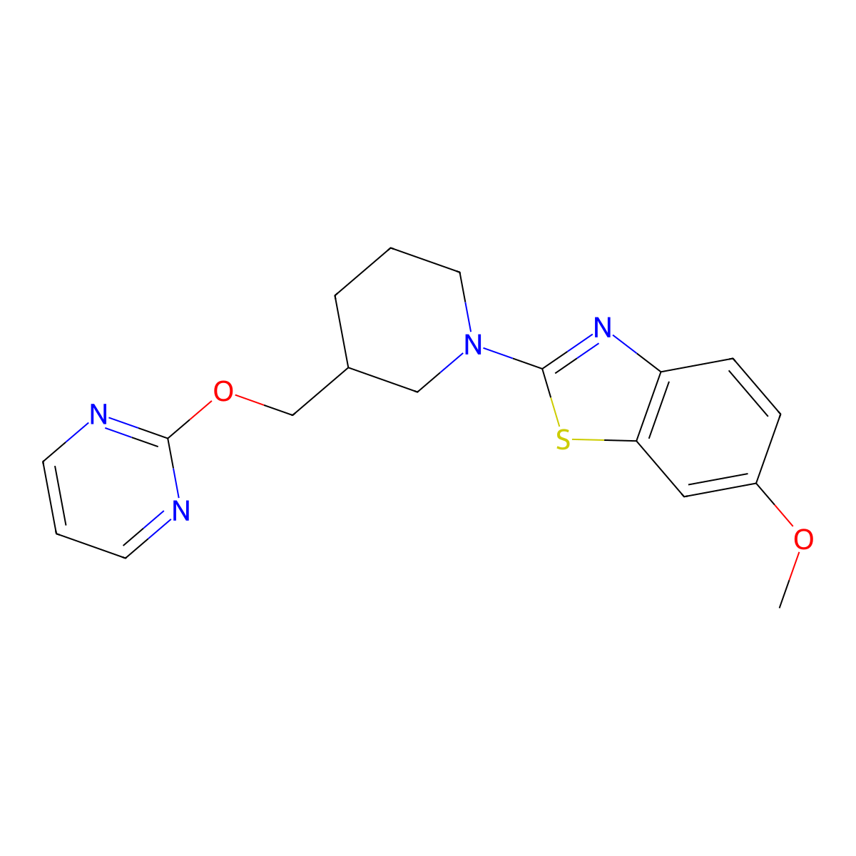 6-Methoxy-2-{3-[(pyrimidin-2-yloxy)methyl]piperidin-1-yl}-1,3-benzothiazole molecular structure, CAS 2415464-18-3
