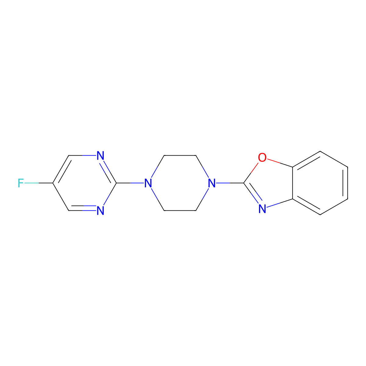 2-[4-(5-Fluoropyrimidin-2-yl)piperazin-1-yl]-1,3-benzoxazole molecular structure, CAS 2415464-26-3