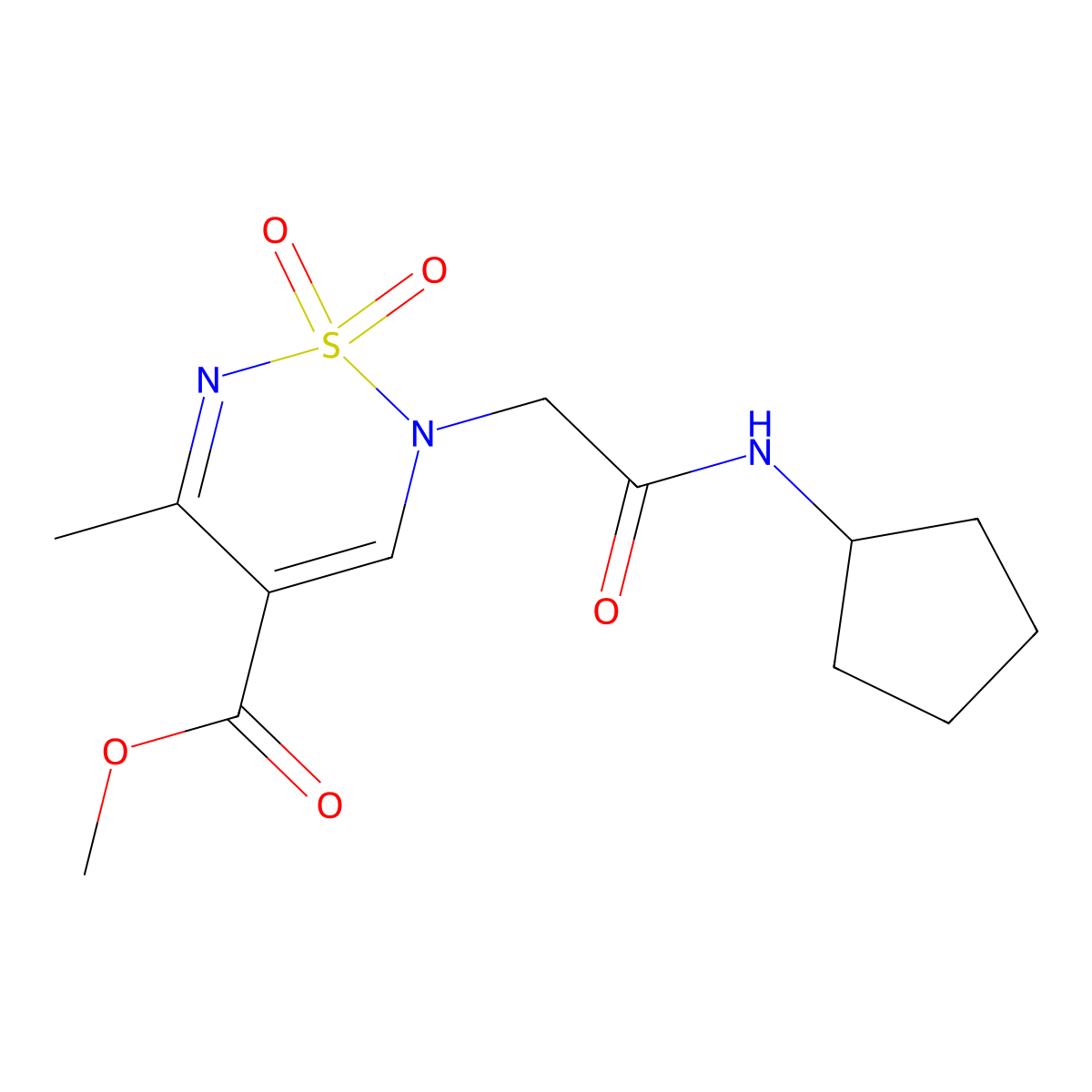 methyl 2-[(cyclopentylcarbamoyl)methyl]-5-methyl-1,1-dioxo-2H-1lambda6,2,6-thiadiazine-4-carboxylate molecular structure, CAS 2415464-28-5