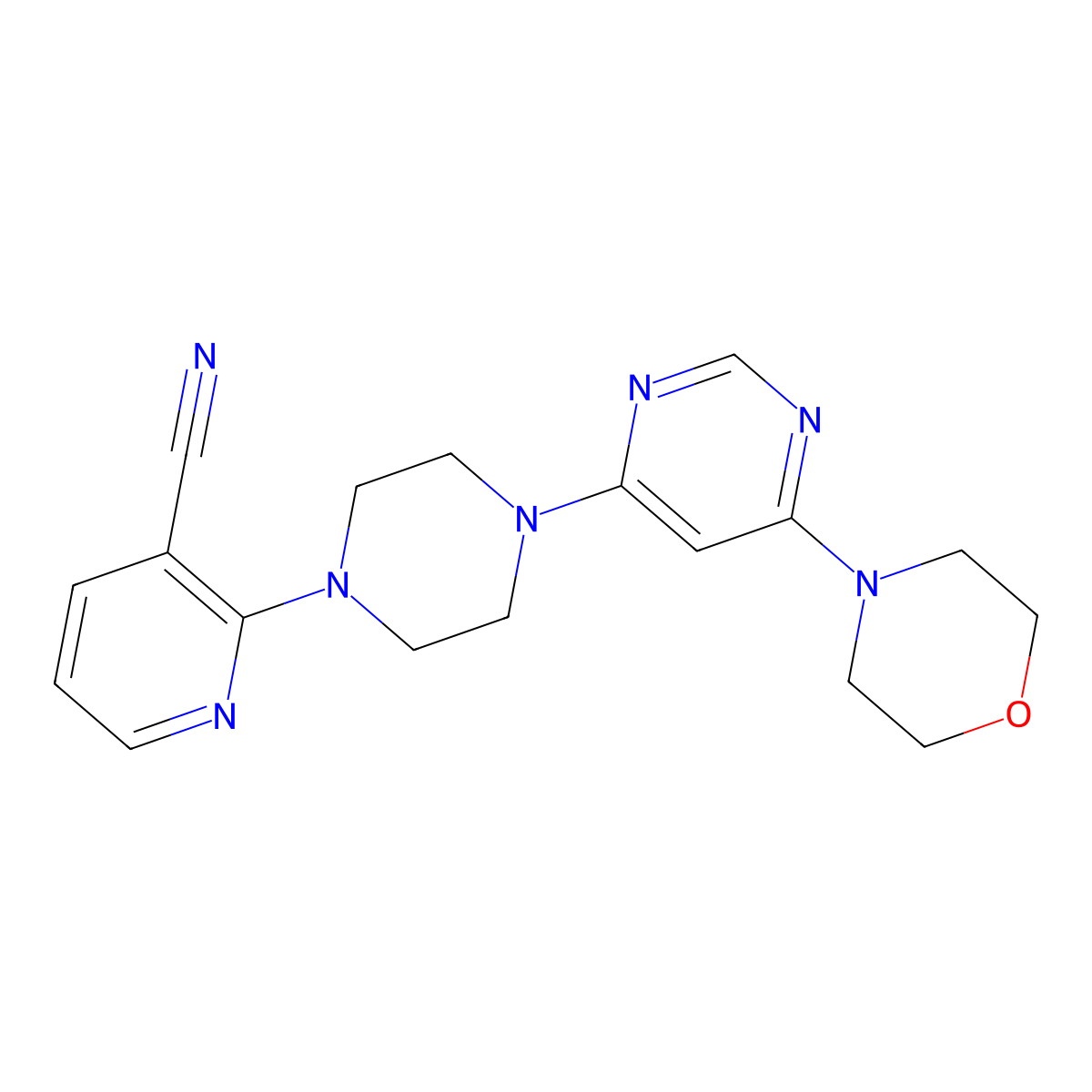 2-{4-[6-(Morpholin-4-yl)pyrimidin-4-yl]piperazin-1-yl}pyridine-3-carbonitrile molecular structure, CAS 2415464-29-6