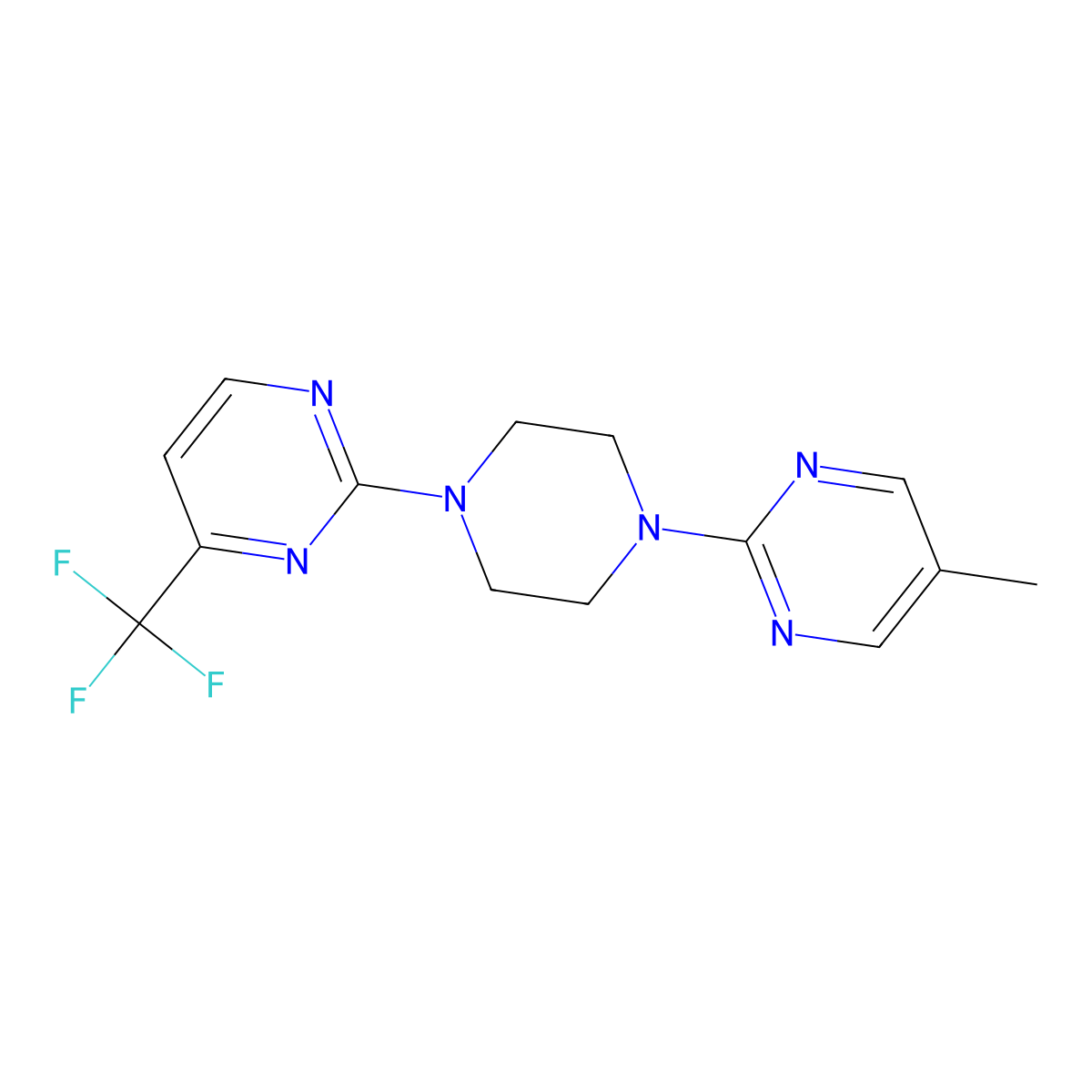 5-Methyl-2-{4-[4-(trifluoromethyl)pyrimidin-2-yl]piperazin-1-yl}pyrimidine molecular structure, CAS 2415464-31-0