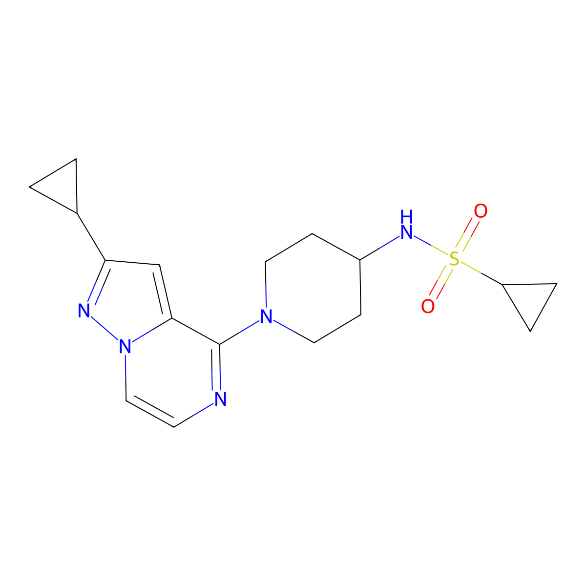N-(1-{2-cyclopropylpyrazolo[1,5-a]pyrazin-4-yl}piperidin-4-yl)cyclopropanesulfonamide molecular structure, CAS 2415464-34-3