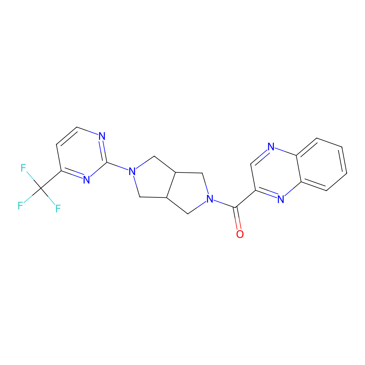 2-{5-[4-(Trifluoromethyl)pyrimidin-2-yl]-octahydropyrrolo[3,4-c]pyrrole-2-carbonyl}quinoxaline molecular structure, CAS 2415464-39-8