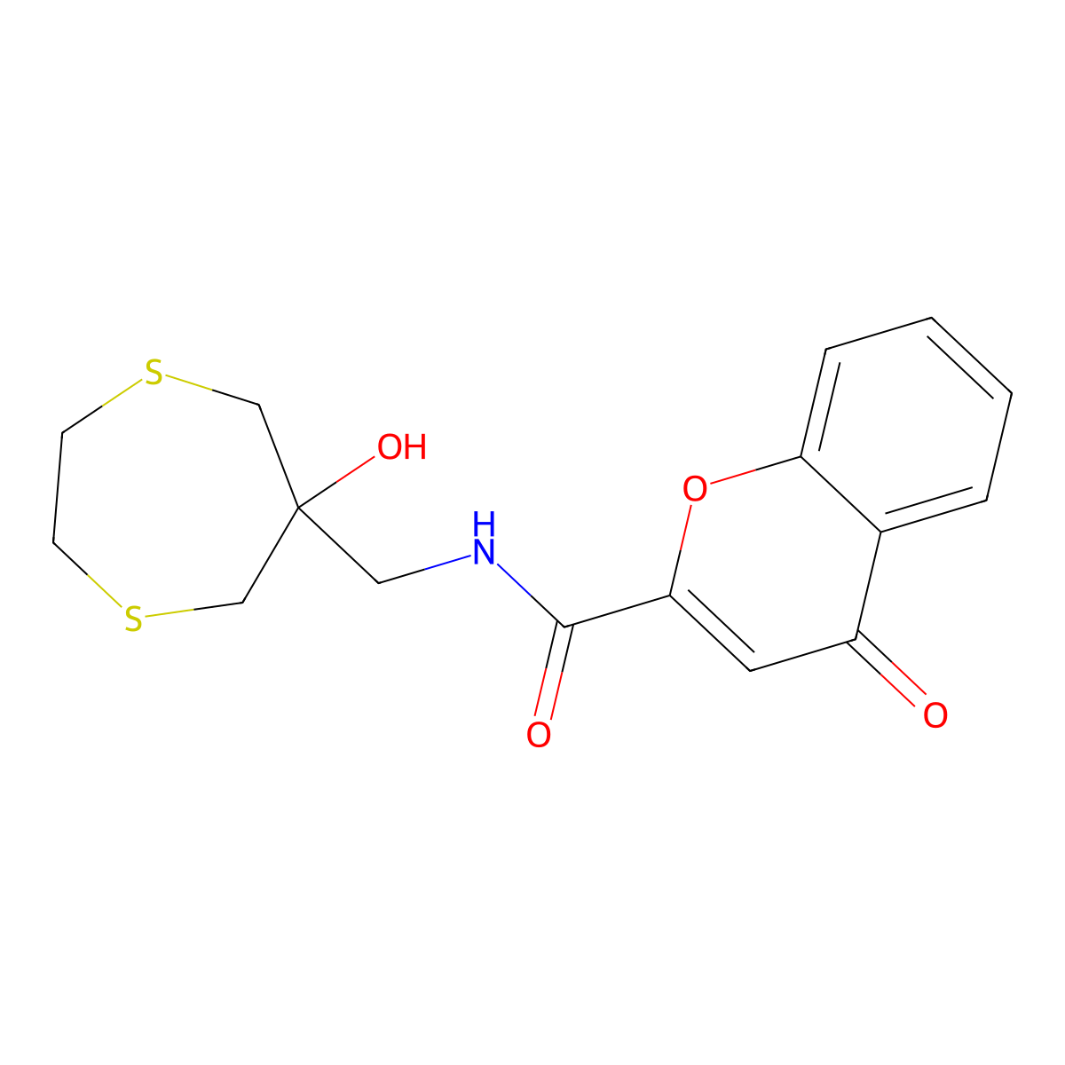 N-[(6-hydroxy-1,4-dithiepan-6-yl)methyl]-4-oxo-4H-chromene-2-carboxamide molecular structure, CAS 2415464-41-2
