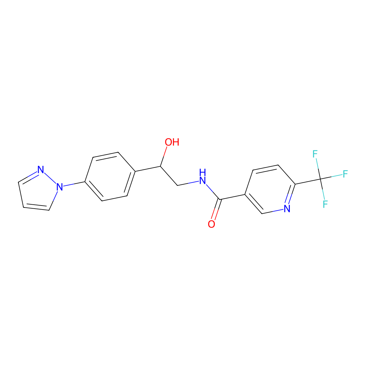 N-{2-hydroxy-2-[4-(1H-pyrazol-1-yl)phenyl]ethyl}-6-(trifluoromethyl)pyridine-3-carboxamide molecular structure, CAS 2415464-46-7