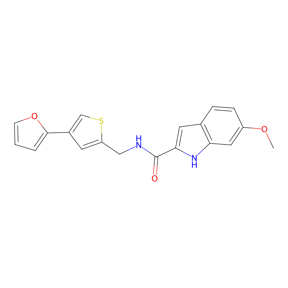 N-{[4-(furan-2-yl)thiophen-2-yl]methyl}-6-methoxy-1H-indole-2-carboxamide molecular structure, CAS 2415464-56-9