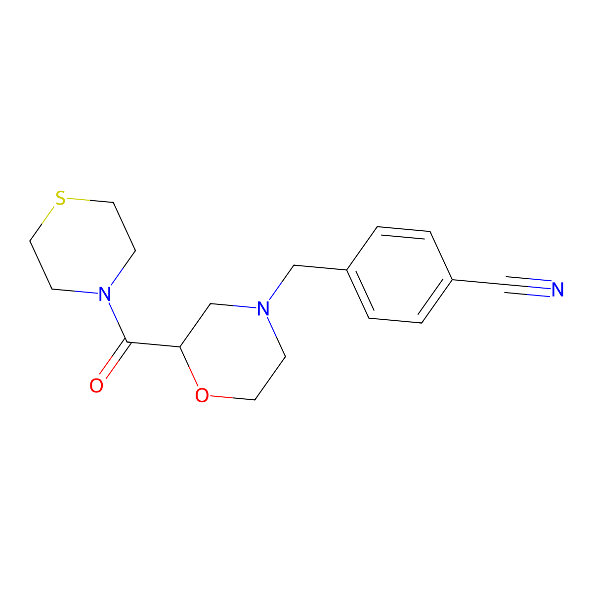 4-{[2-(Thiomorpholine-4-carbonyl)morpholin-4-yl]methyl}benzonitrile molecular structure, CAS 2415464-62-7