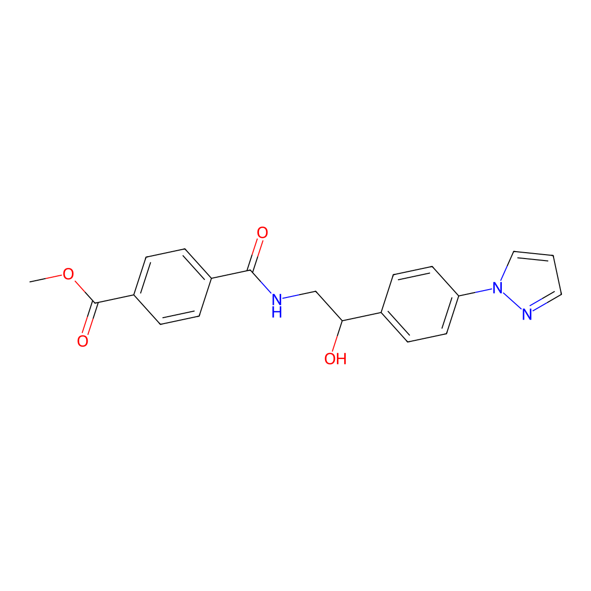 Methyl 4-[[2-hydroxy-2-(4-pyrazol-1-ylphenyl)ethyl]carbamoyl]benzoate molecular structure, CAS 2415464-64-9