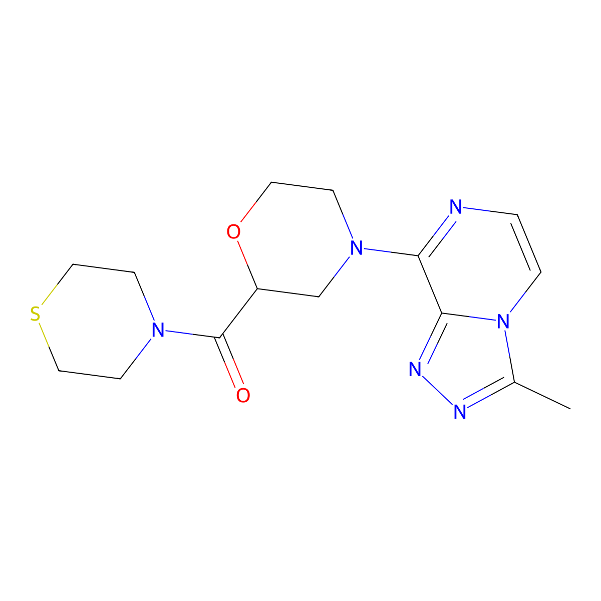 4-{3-Methyl-[1,2,4]triazolo[4,3-a]pyrazin-8-yl}-2-(thiomorpholine-4-carbonyl)morpholine molecular structure, CAS 2415464-68-3