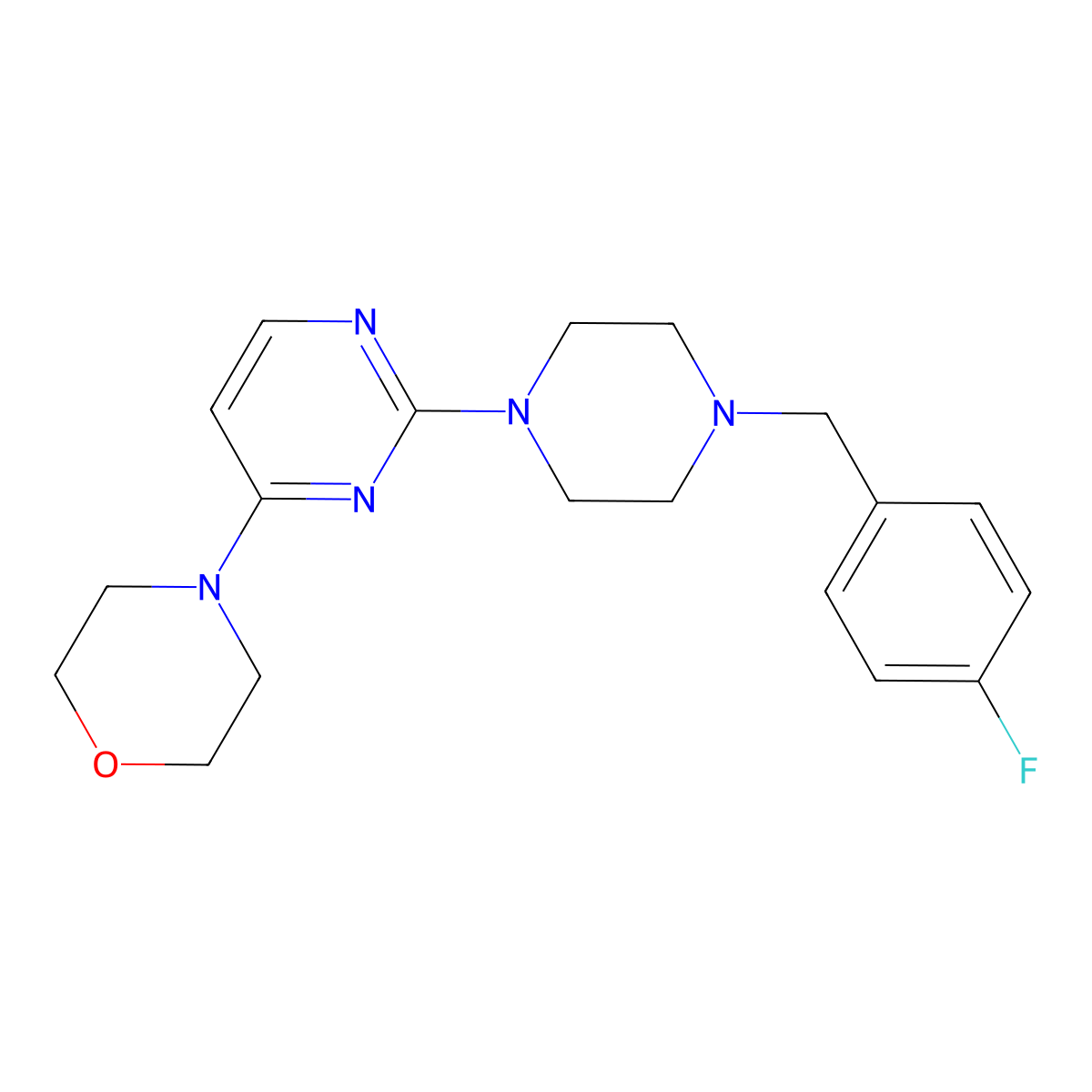 4-(2-{4-[(4-Fluorophenyl)methyl]piperazin-1-yl}pyrimidin-4-yl)morpholine molecular structure, CAS 2415464-79-6