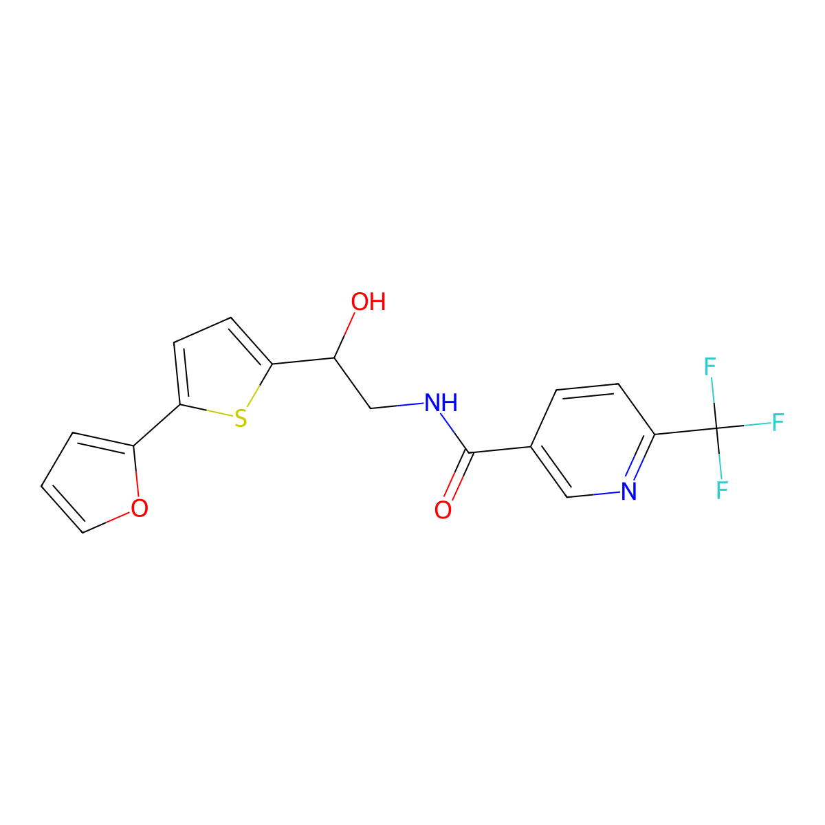 N-{2-[5-(furan-2-yl)thiophen-2-yl]-2-hydroxyethyl}-6-(trifluoromethyl)pyridine-3-carboxamide molecular structure, CAS 2415464-87-6