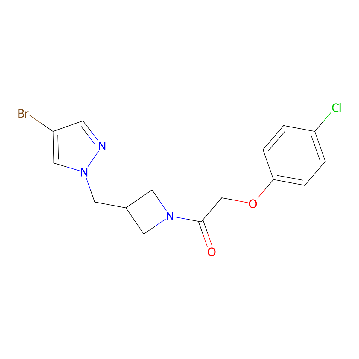 1-{3-[(4-bromo-1H-pyrazol-1-yl)methyl]azetidin-1-yl}-2-(4-chlorophenoxy)ethan-1-one molecular structure, CAS 2415464-95-6