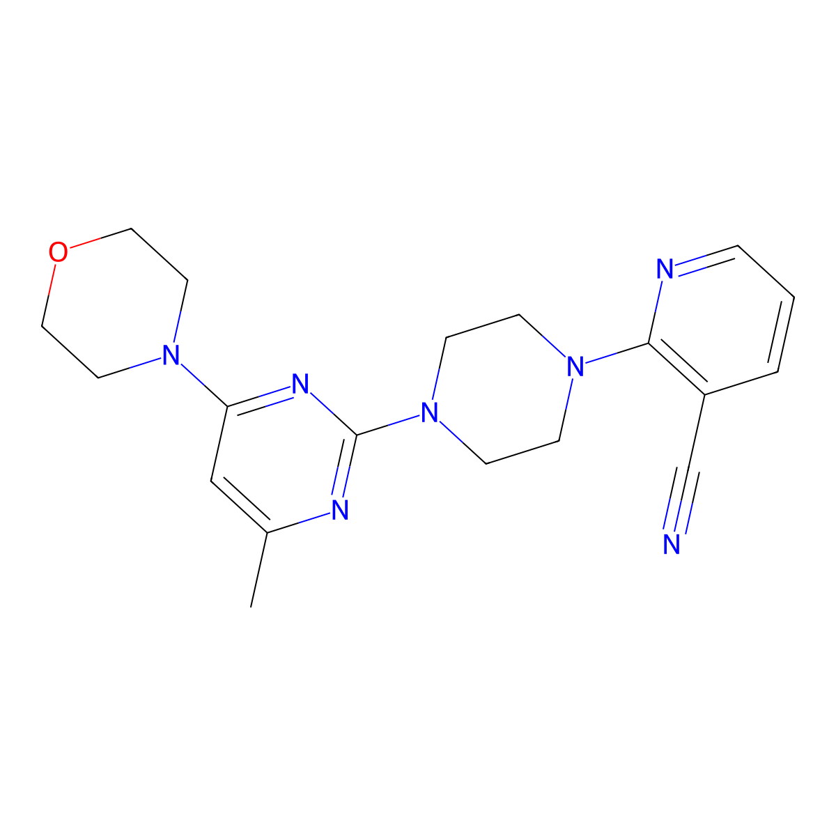 2-{4-[4-Methyl-6-(morpholin-4-yl)pyrimidin-2-yl]piperazin-1-yl}pyridine-3-carbonitrile molecular structure, CAS 2415464-98-9