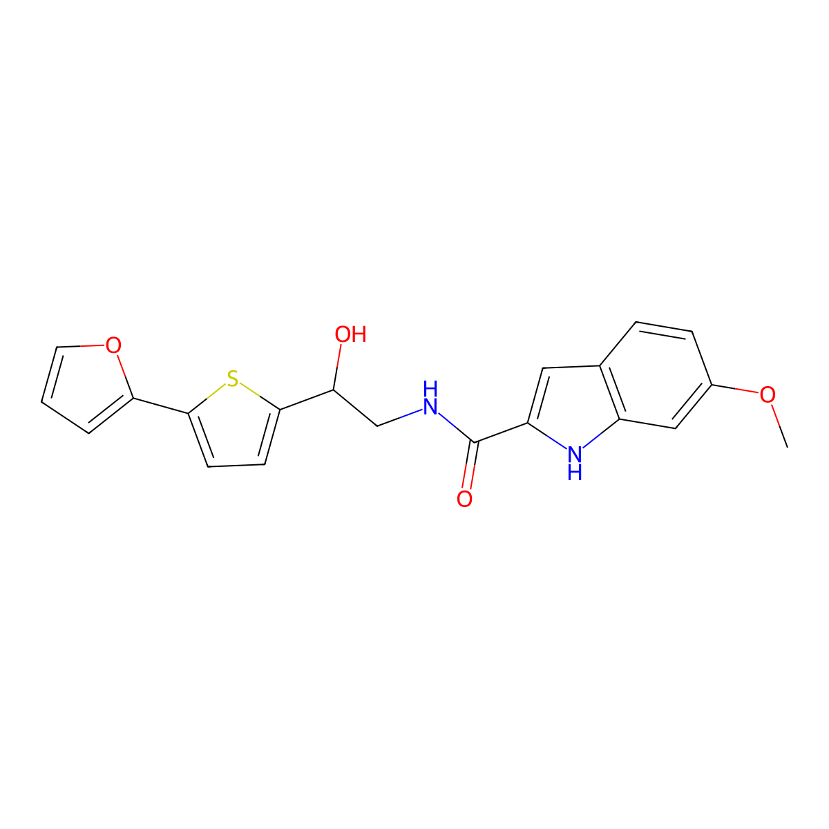 N-{2-[5-(furan-2-yl)thiophen-2-yl]-2-hydroxyethyl}-6-methoxy-1H-indole-2-carboxamide molecular structure, CAS 2415464-99-0