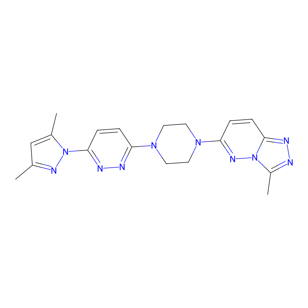 3-(3,5-dimethyl-1H-pyrazol-1-yl)-6-(4-{3-methyl-[1,2,4]triazolo[4,3-b]pyridazin-6-yl}piperazin-1-yl)pyridazine molecular structure, CAS 2415465-01-7