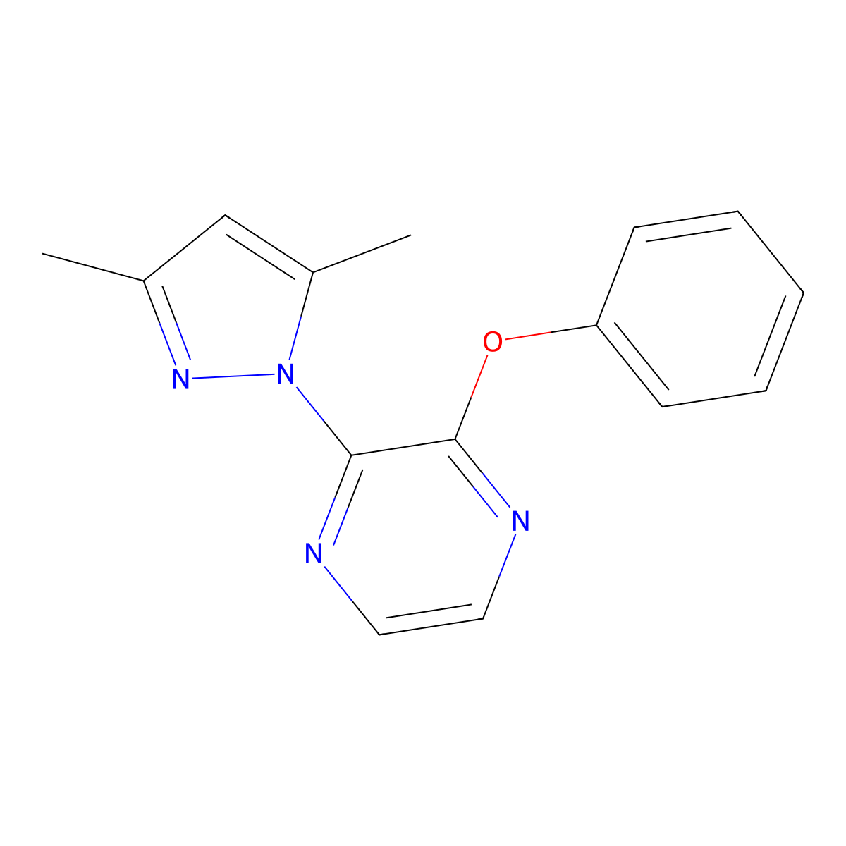 2-(3,5-dimethyl-1H-pyrazol-1-yl)-3-phenoxypyrazine molecular structure, CAS 2415465-05-1