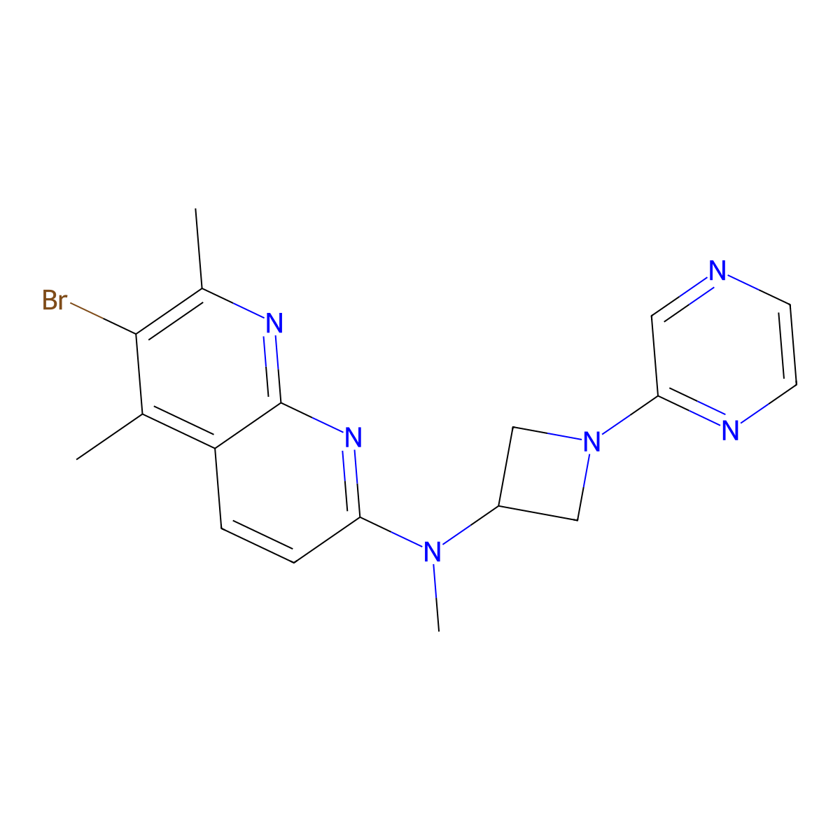 6-bromo-N,5,7-trimethyl-N-[1-(pyrazin-2-yl)azetidin-3-yl]-1,8-naphthyridin-2-amine molecular structure, CAS 2415465-06-2