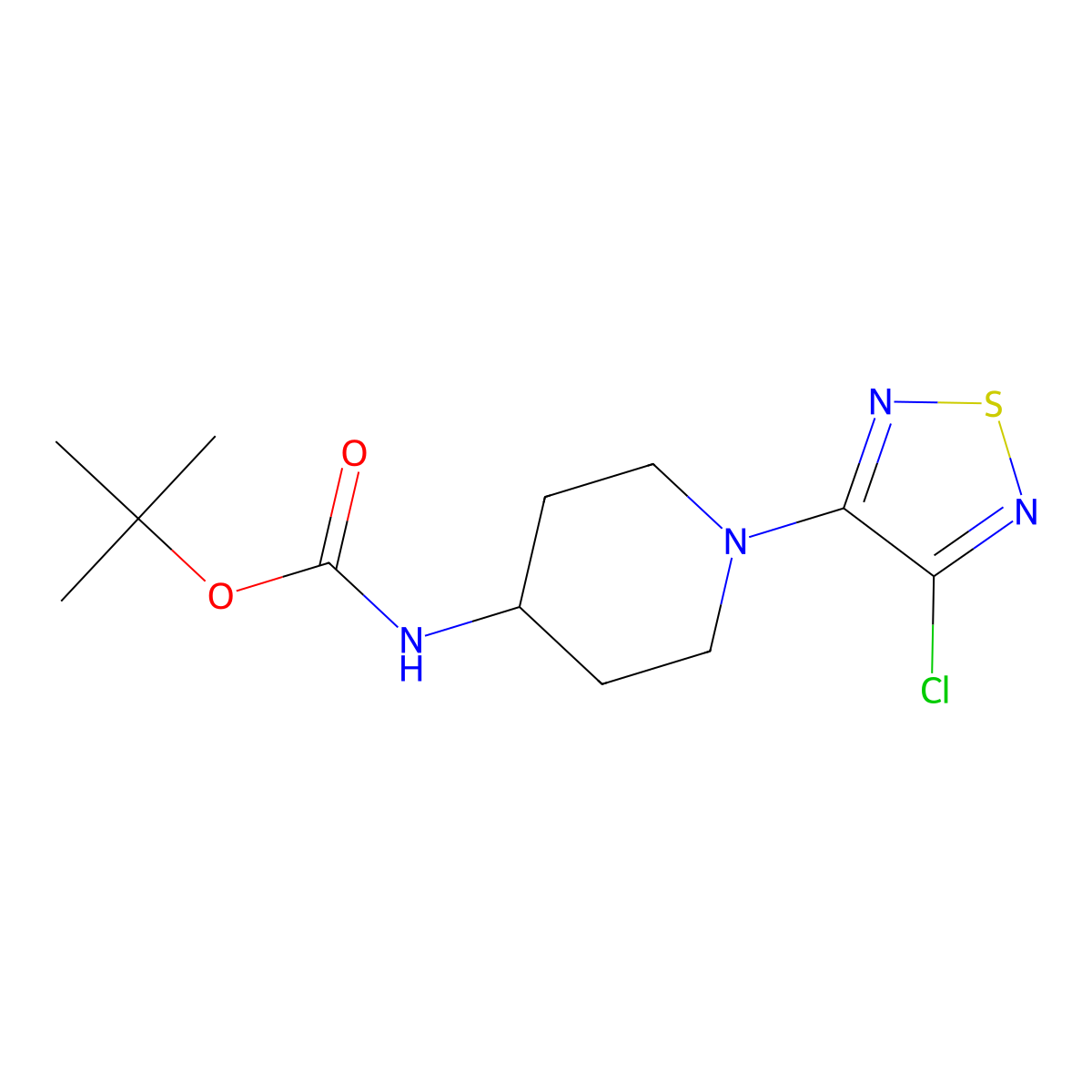 Tert-butyl N-[1-(4-chloro-1,2,5-thiadiazol-3-yl)piperidin-4-yl]carbamate molecular structure, CAS 2415465-09-5