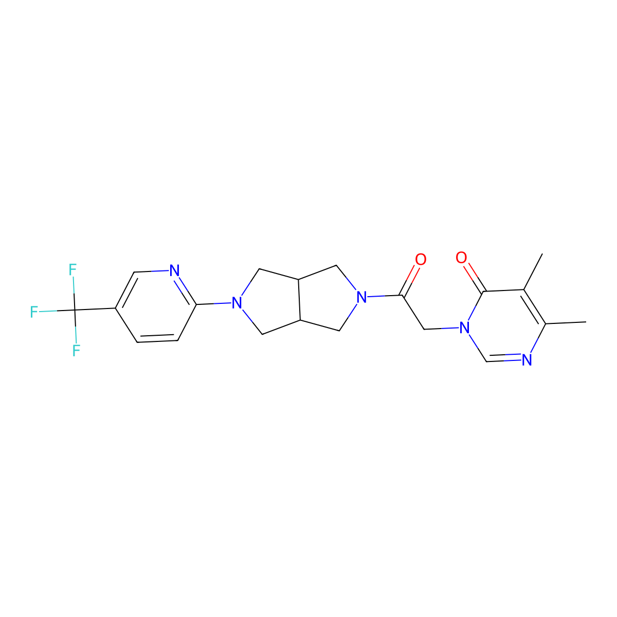 5,6-Dimethyl-3-(2-oxo-2-{5-[5-(trifluoromethyl)pyridin-2-yl]-octahydropyrrolo[3,4-c]pyrrol-2-yl}ethyl)-3,4-dihydropyrimidin-4-one molecular structure, CAS 2415465-10-8