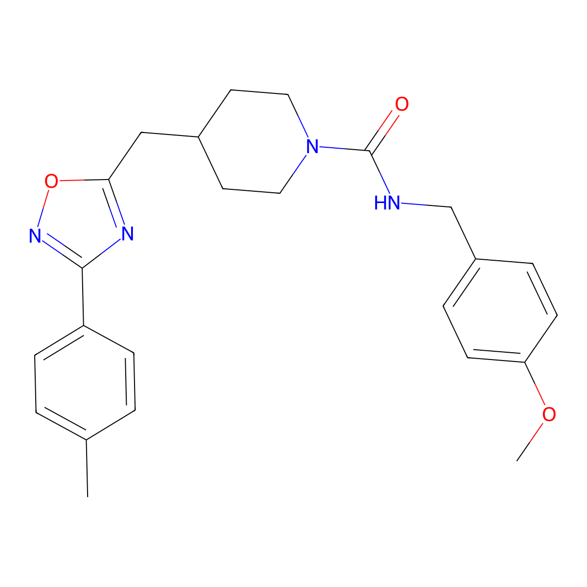 N-[(4-methoxyphenyl)methyl]-4-{[3-(4-methylphenyl)-1,2,4-oxadiazol-5-yl]methyl}piperidine-1-carboxamide molecular structure, CAS 2415465-12-0