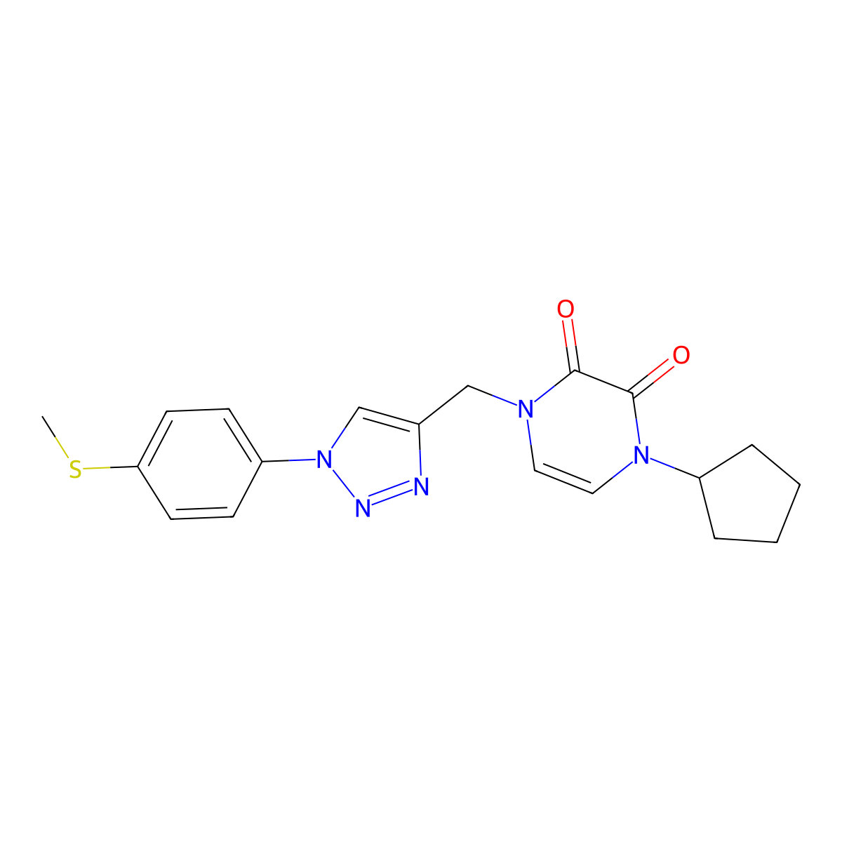 1-cyclopentyl-4-({1-[4-(methylsulfanyl)phenyl]-1H-1,2,3-triazol-4-yl}methyl)-1,2,3,4-tetrahydropyrazine-2,3-dione molecular structure, CAS 2415465-20-0