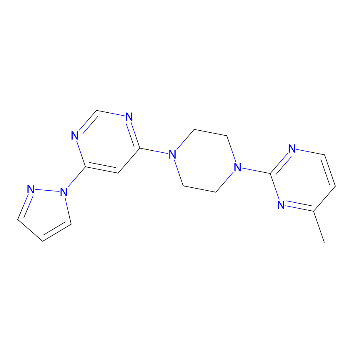 4-[4-(4-methylpyrimidin-2-yl)piperazin-1-yl]-6-(1H-pyrazol-1-yl)pyrimidine molecular structure, CAS 2415465-27-7