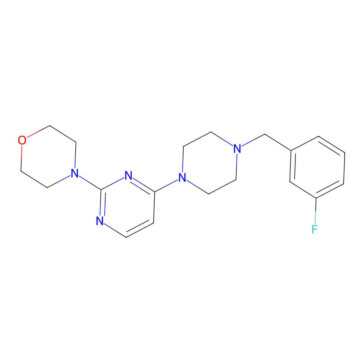 4-(4-{4-[(3-Fluorophenyl)methyl]piperazin-1-yl}pyrimidin-2-yl)morpholine molecular structure, CAS 2415465-28-8