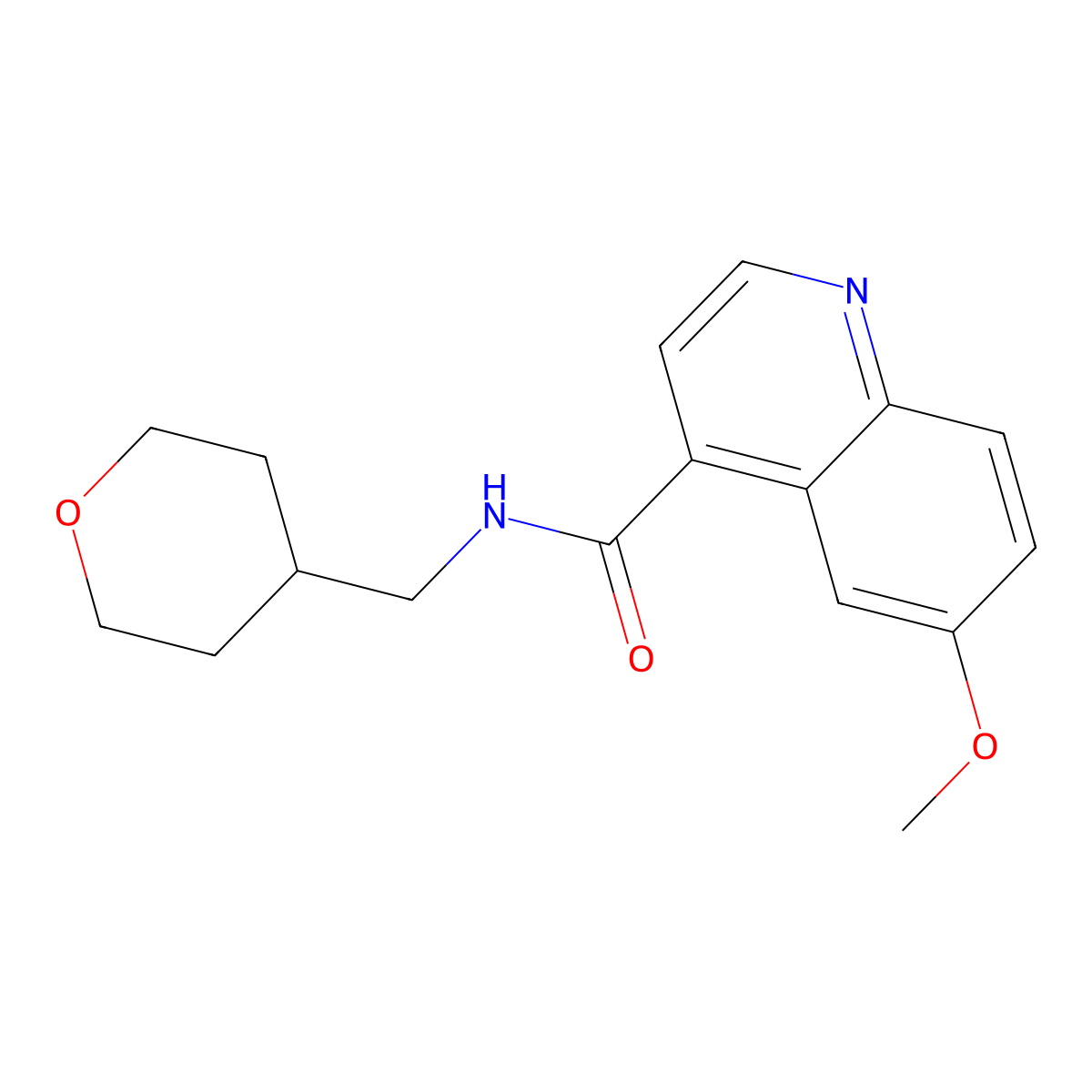 6-methoxy-N-[(oxan-4-yl)methyl]quinoline-4-carboxamide molecular structure, CAS 2415465-30-2