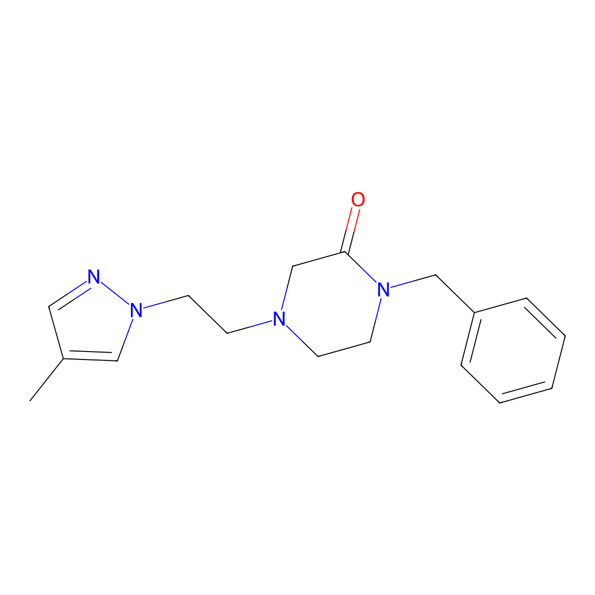 1-benzyl-4-[2-(4-methyl-1H-pyrazol-1-yl)ethyl]piperazin-2-one molecular structure, CAS 2415465-32-4