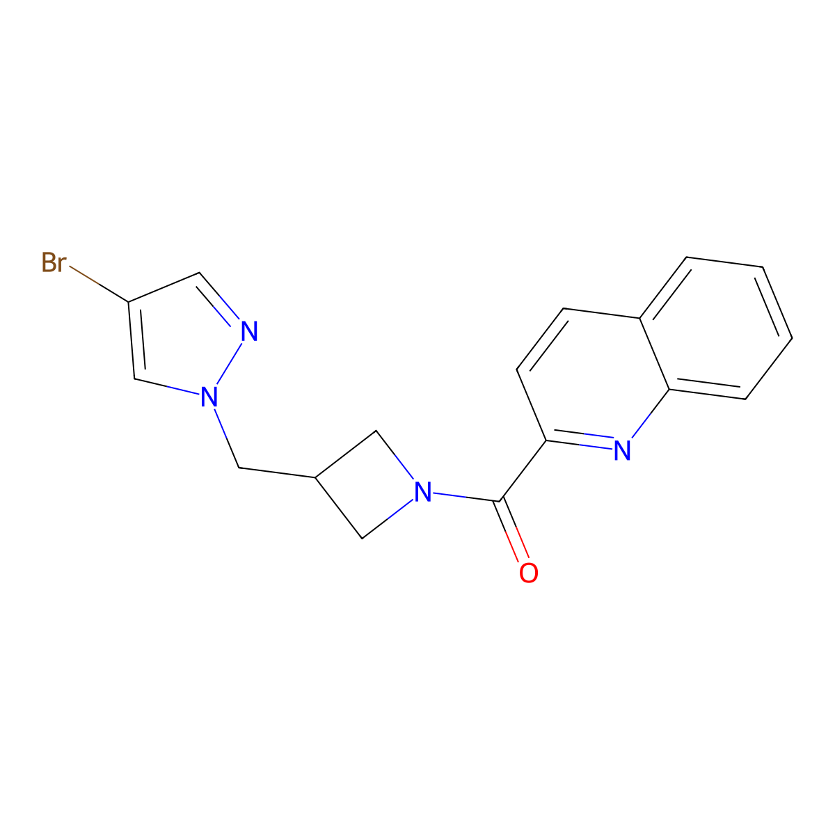 2-{3-[(4-bromo-1H-pyrazol-1-yl)methyl]azetidine-1-carbonyl}quinoline molecular structure, CAS 2415465-35-7