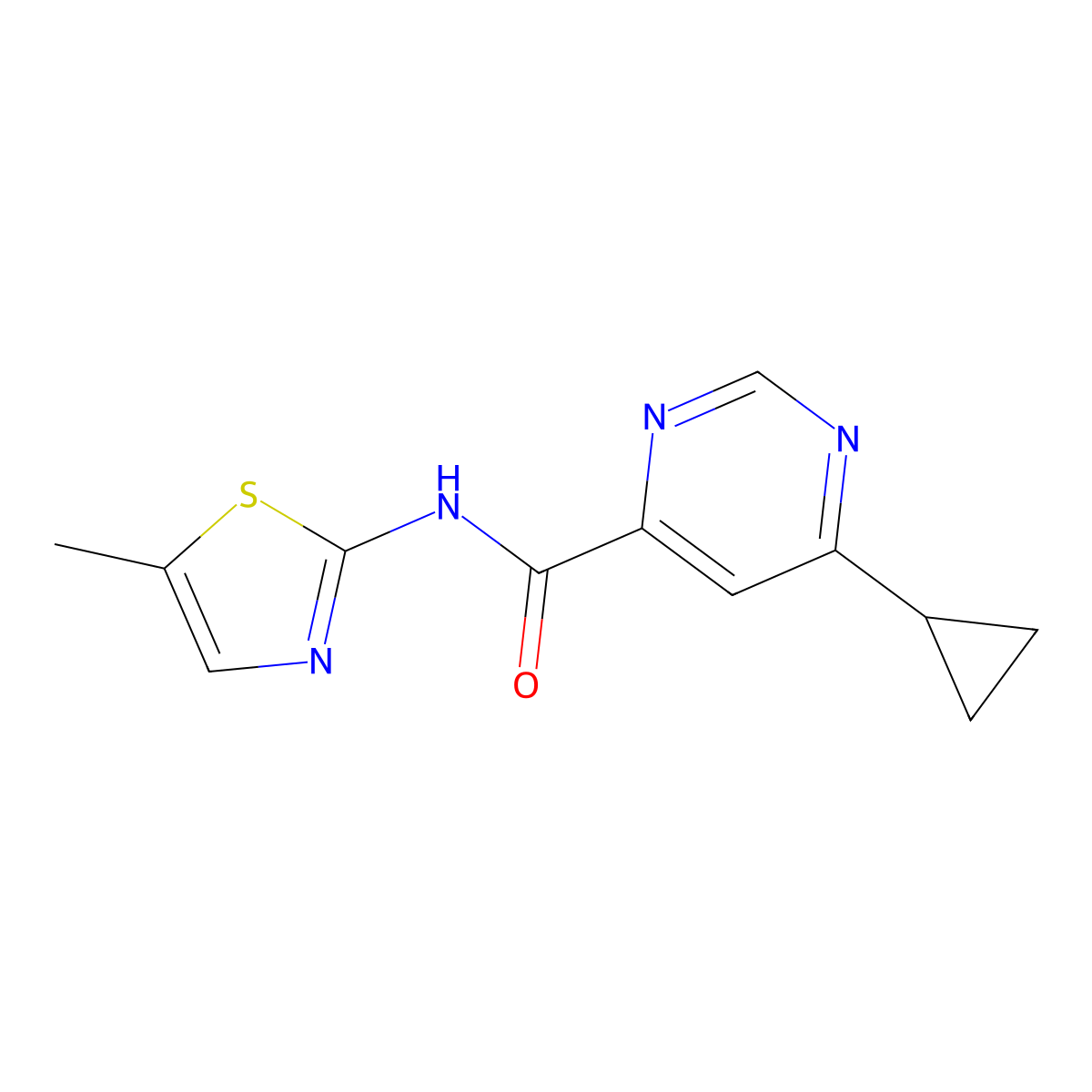 6-Cyclopropyl-N-(5-methyl-1,3-thiazol-2-yl)pyrimidine-4-carboxamide molecular structure, CAS 2415465-38-0