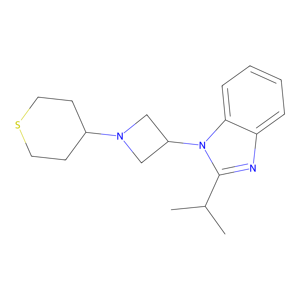2-(propan-2-yl)-1-[1-(thian-4-yl)azetidin-3-yl]-1H-1,3-benzodiazole molecular structure, CAS 2415465-47-1