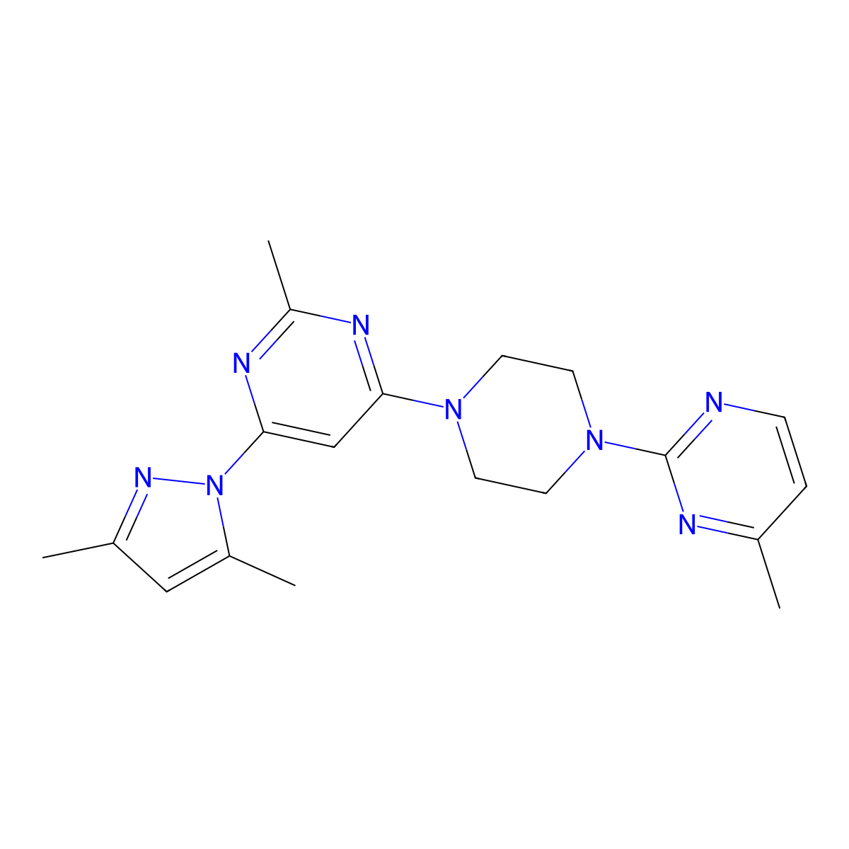 4-(3,5-dimethyl-1H-pyrazol-1-yl)-2-methyl-6-[4-(4-methylpyrimidin-2-yl)piperazin-1-yl]pyrimidine molecular structure, CAS 2415465-48-2