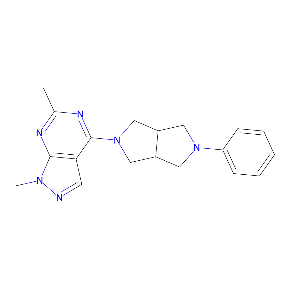 2-{1,6-dimethyl-1H-pyrazolo[3,4-d]pyrimidin-4-yl}-5-phenyl-octahydropyrrolo[3,4-c]pyrrole molecular structure, CAS 2415465-49-3