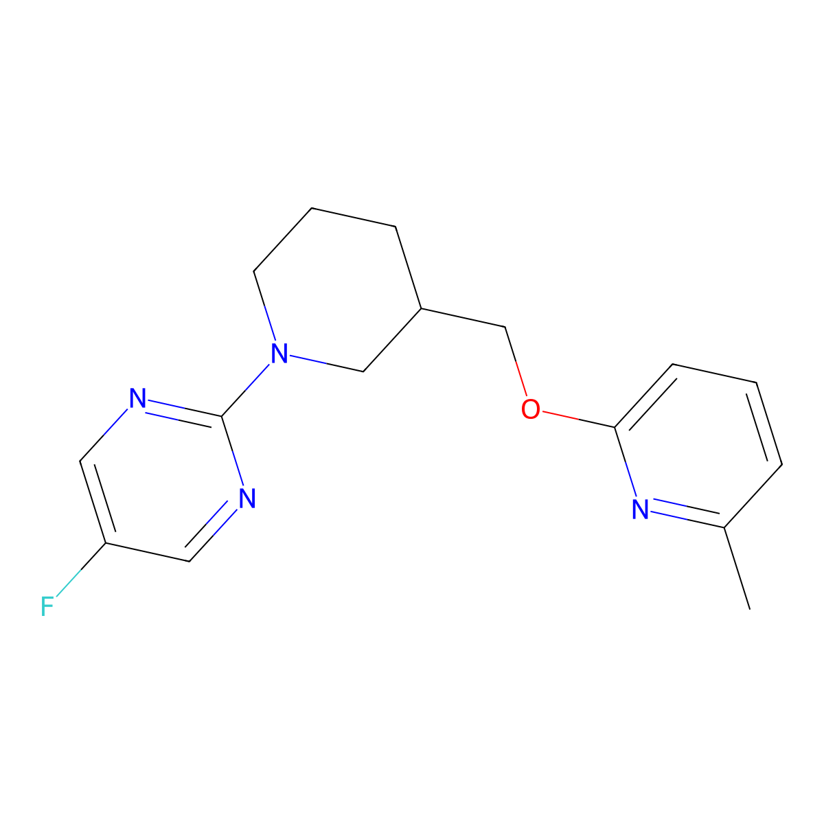 5-Fluoro-2-(3-{[(6-methylpyridin-2-yl)oxy]methyl}piperidin-1-yl)pyrimidine molecular structure, CAS 2415465-50-6