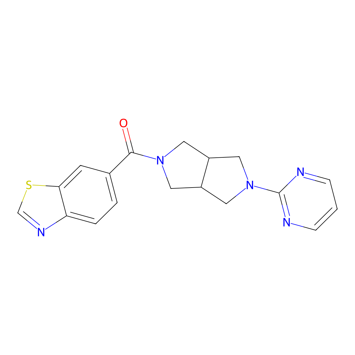 6-[5-(Pyrimidin-2-yl)-octahydropyrrolo[3,4-c]pyrrole-2-carbonyl]-1,3-benzothiazole molecular structure, CAS 2415465-52-8