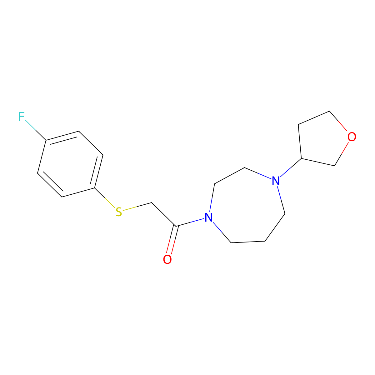 2-[(4-Fluorophenyl)sulfanyl]-1-[4-(oxolan-3-yl)-1,4-diazepan-1-yl]ethan-1-one molecular structure, CAS 2415465-53-9