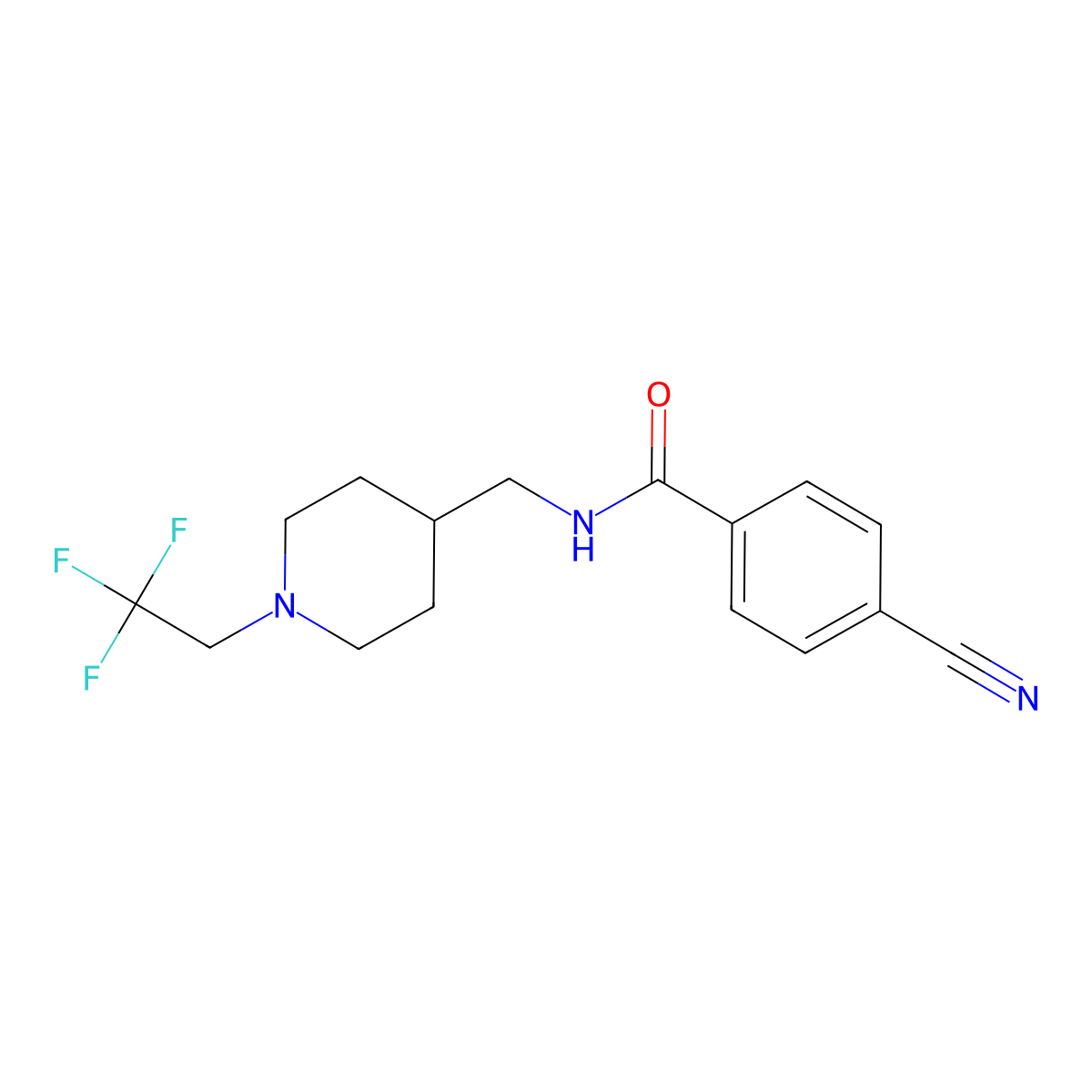 4-Cyano-n-{[1-(2,2,2-trifluoroethyl)piperidin-4-yl]methyl}benzamide molecular structure, CAS 2415465-56-2