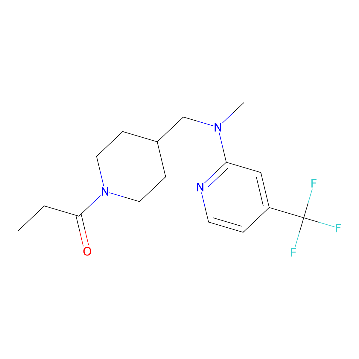 1-[4-({Methyl[4-(trifluoromethyl)pyridin-2-yl]amino}methyl)piperidin-1-yl]propan-1-one molecular structure, CAS 2415465-59-5