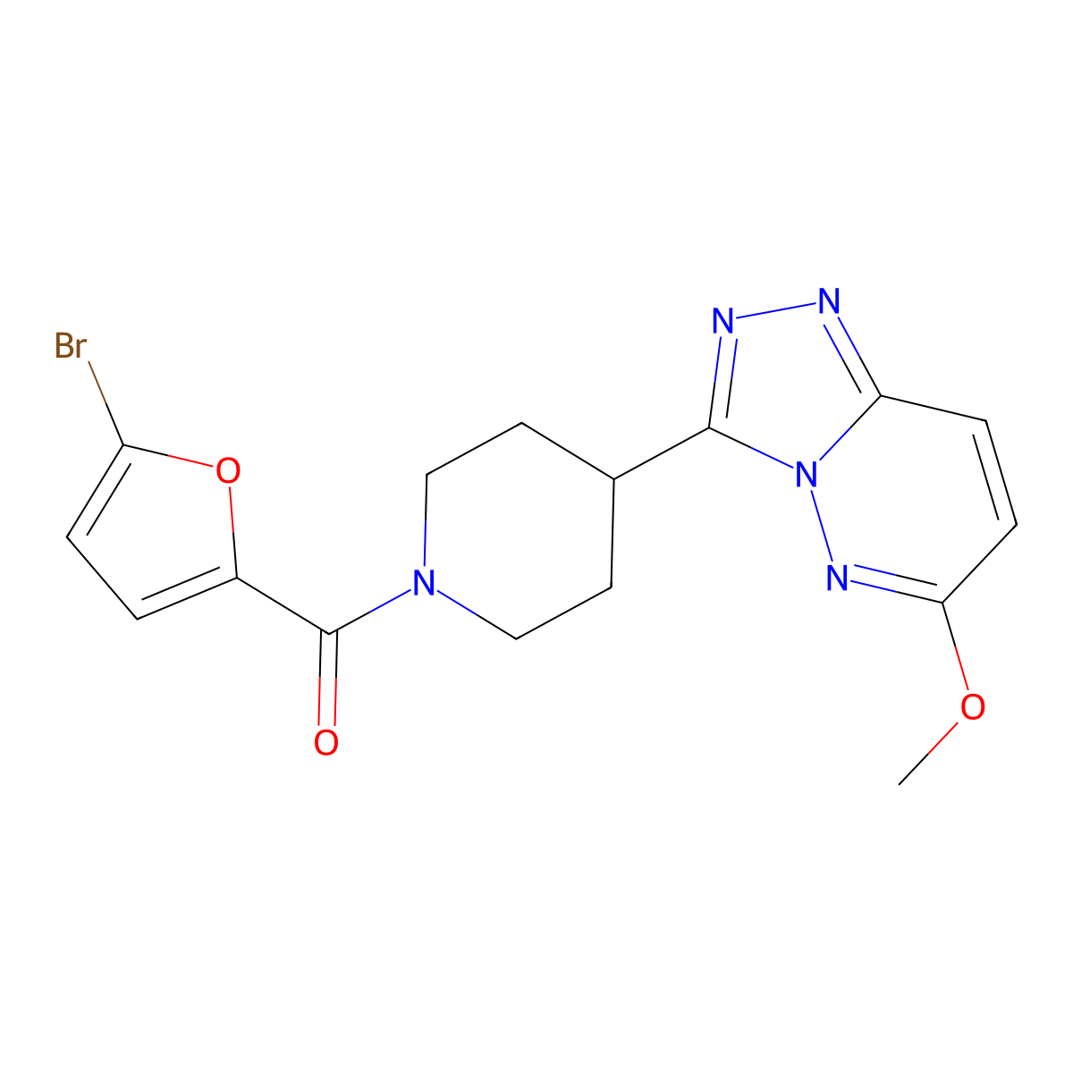 1-(5-Bromofuran-2-carbonyl)-4-{6-methoxy-[1,2,4]triazolo[4,3-b]pyridazin-3-yl}piperidine molecular structure, CAS 2415465-67-5