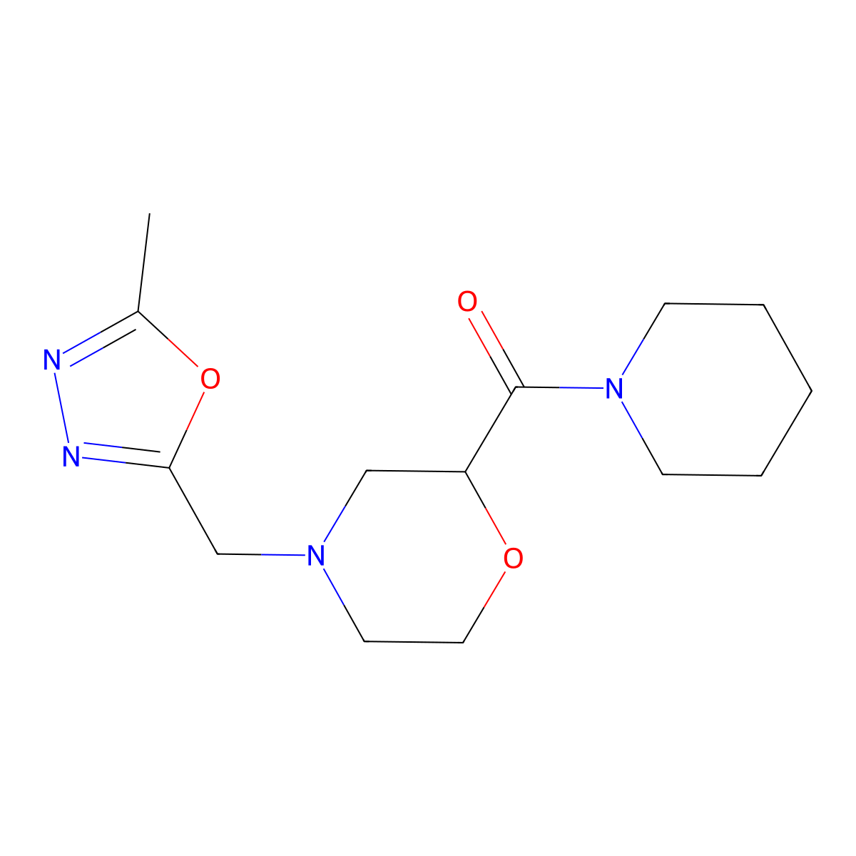 4-[(5-Methyl-1,3,4-oxadiazol-2-yl)methyl]-2-(piperidine-1-carbonyl)morpholine molecular structure, CAS 2415465-68-6