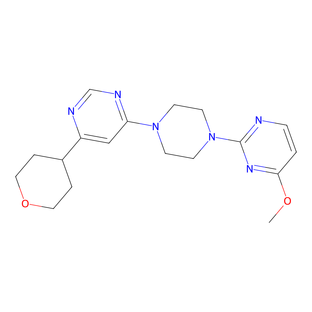 4-[4-(4-Methoxypyrimidin-2-yl)piperazin-1-yl]-6-(oxan-4-yl)pyrimidine molecular structure, CAS 2415465-75-5