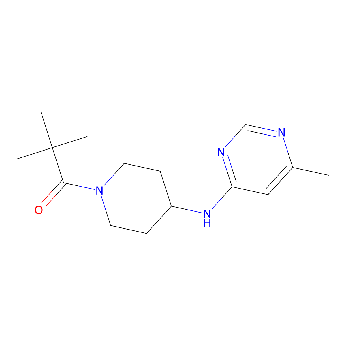 2,2-Dimethyl-1-{4-[(6-methylpyrimidin-4-yl)amino]piperidin-1-yl}propan-1-one molecular structure, CAS 2415465-76-6